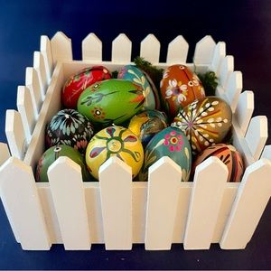 Adorable basket with vintage, hand-painted eggs